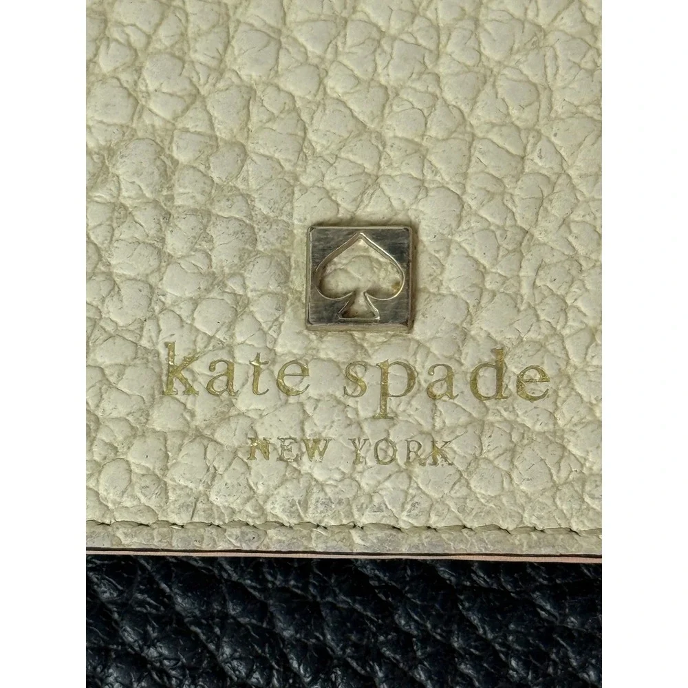 Kate Spade New York Pebbled Leather Trifold Wallet Cream Black Colorblock